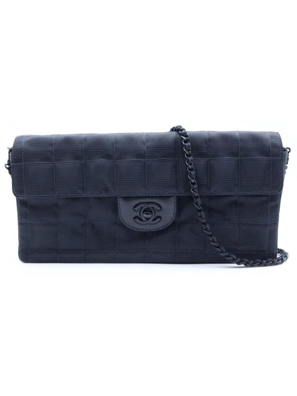 Chanel New Travel Line Chain Shoulder Bag Black Nylon